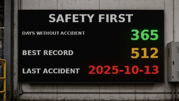 Safety record LED board showing days without accident