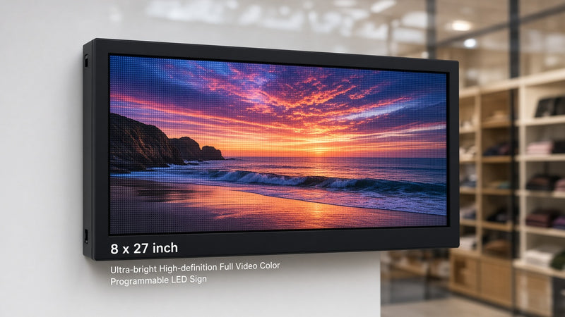 8 x 27 inch Ultra-bright High-definition Full Video Color Programmable LED Sign for Store Windows