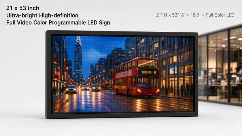 21 x 53 inch Ultra-bright High-definition Full Video Color Programmable LED Sign for Store Windows