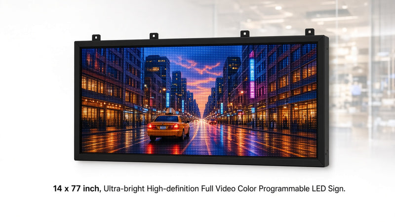 14 x 77 inch Ultra-bright High-definition Full Video Color Programmable LED Sign for Store Windows