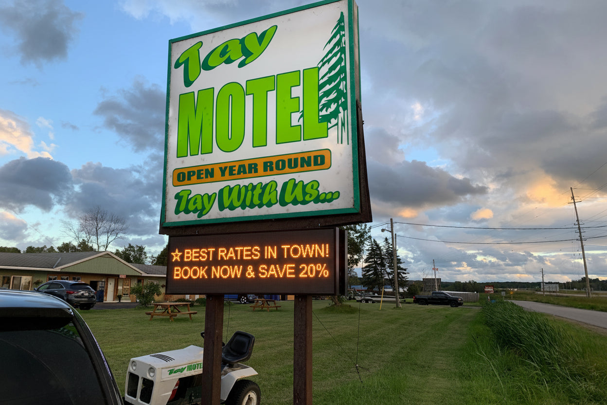 motel sign, promotional sign. 