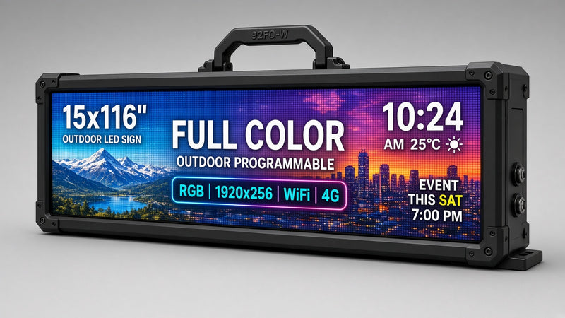 15 x 116 inch Ultra-bright Full Video Color Programmable LED Sign Water and Weather Proof for Outdoor Use