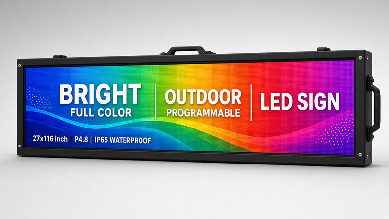 27 x 116 inch Ultra-bright Full Video Color Programmable LED Sign Water and Weather Proof for Outdoor Use