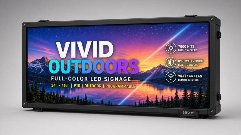 34 x 116 inch Ultra-bright Full Video Color Programmable LED Sign Water and Weather Proof for Outdoor Use