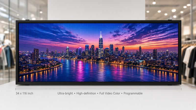 34 x 116 inch Ultra-bright High-definition Full Video Color Programmable LED Sign for Store Windows