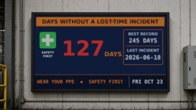 Days Without Incident LED safety sign mounted on warehouse wall