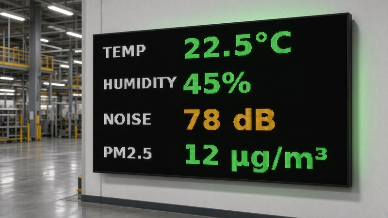 Affichage DEL de surveillance de l'environnement (température, humidité, bruit, air)